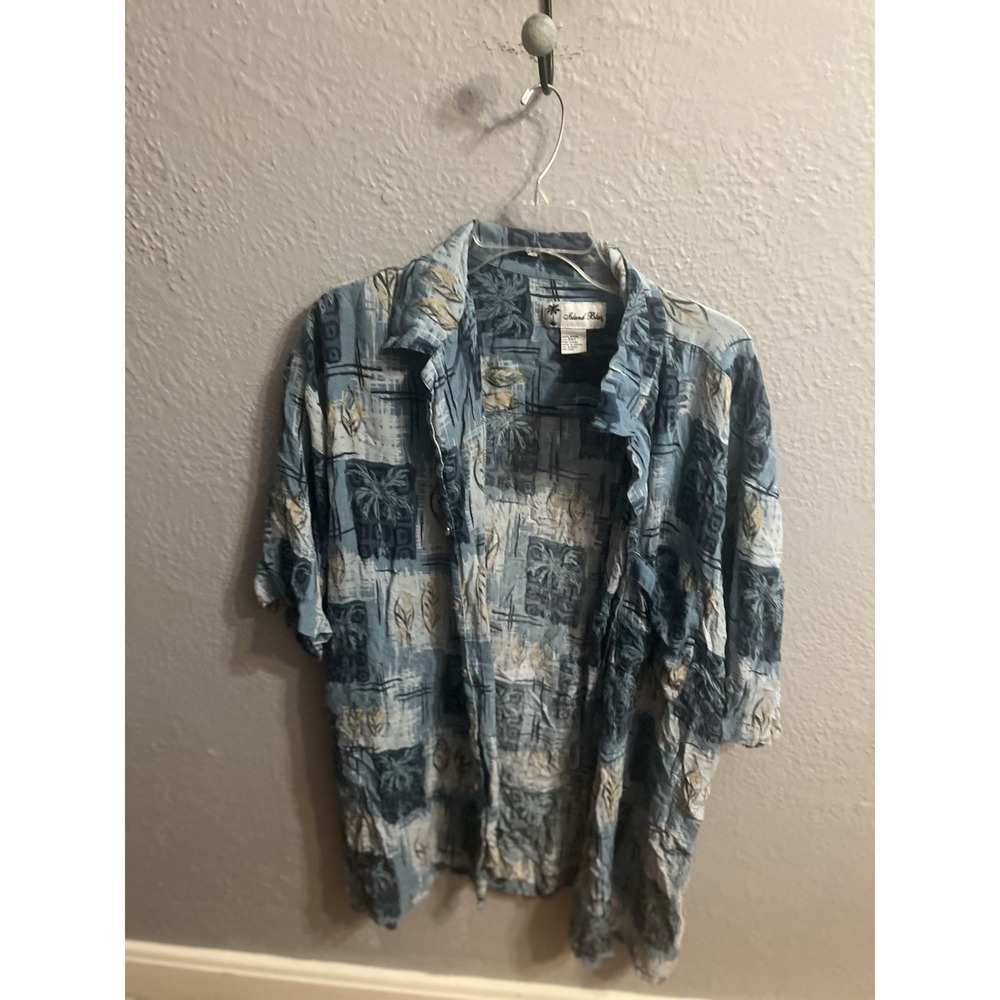 Island Blue Shirt Mens Size 2XLT Blue‎ Hawaiian Short Sleeve Button Up